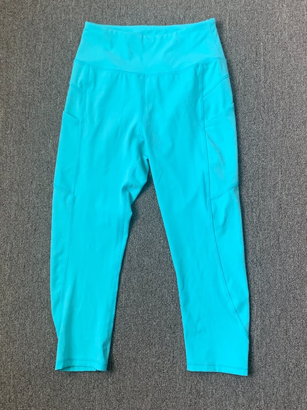 Aqua Blue High Waist Capri Leggings Side Phone Pockets Women Size S